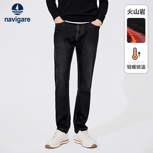 磨毛 弹力长裤 Navigare意大利小帆船黑色休闲牛仔裤 新款 子 男春季