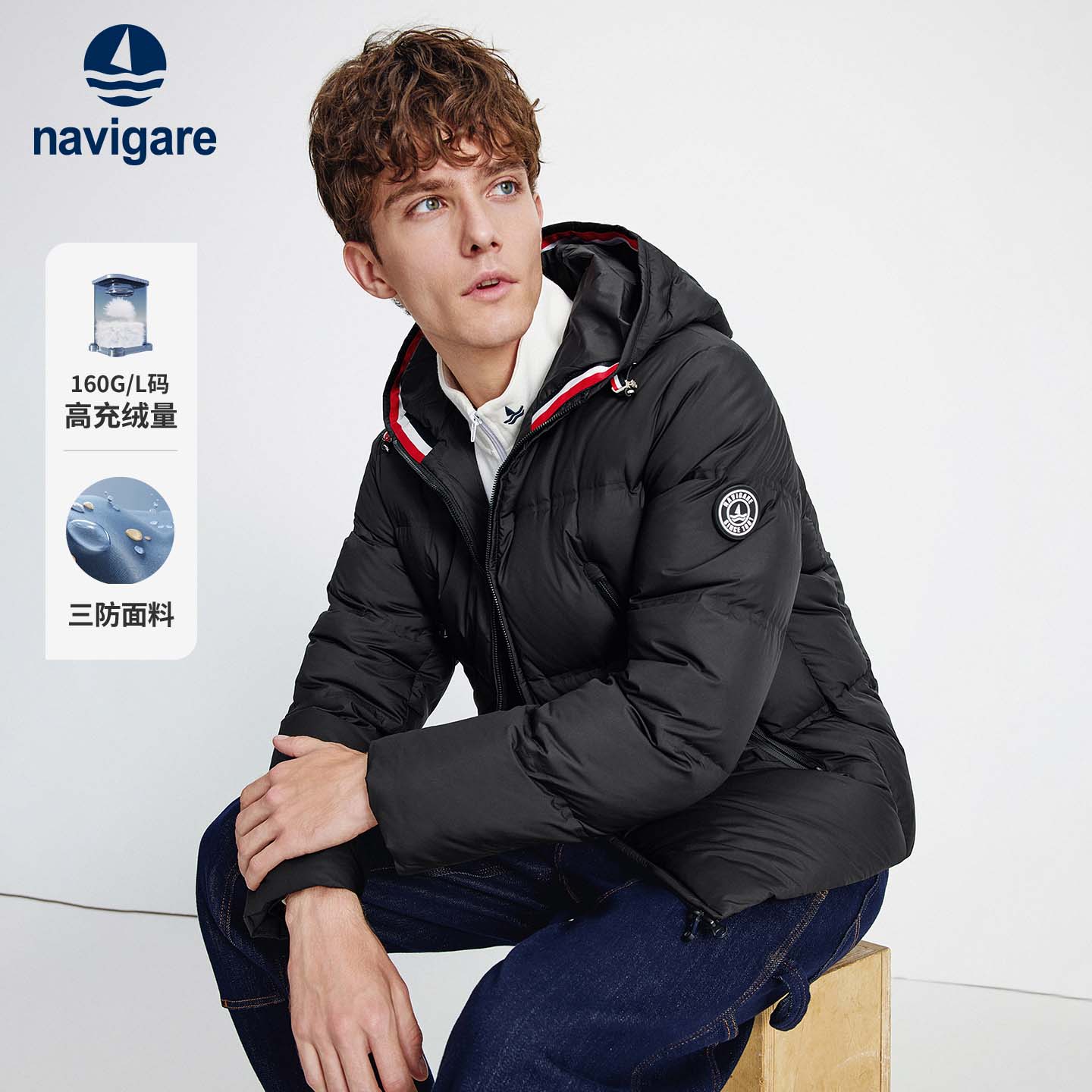 意大利小帆船鹅绒三防羽绒服男