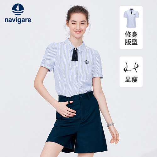 小帆船学院风短袖衬衫女