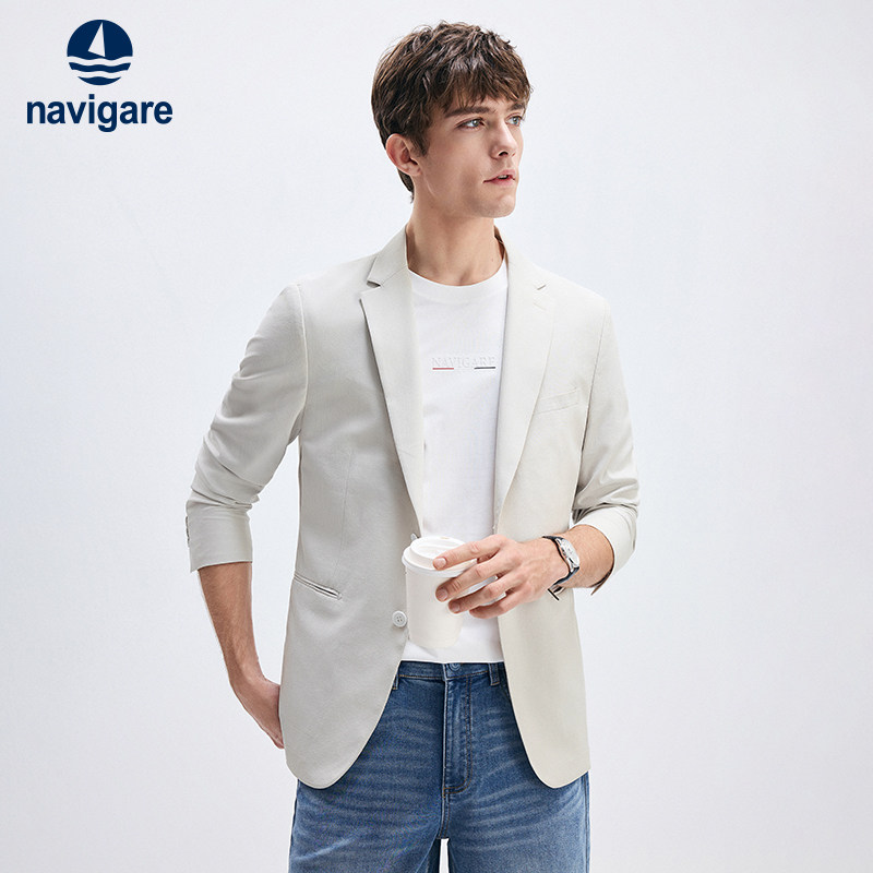 [莫代尔]Navigare意大利小帆船秋季白色西装男士休闲西服外