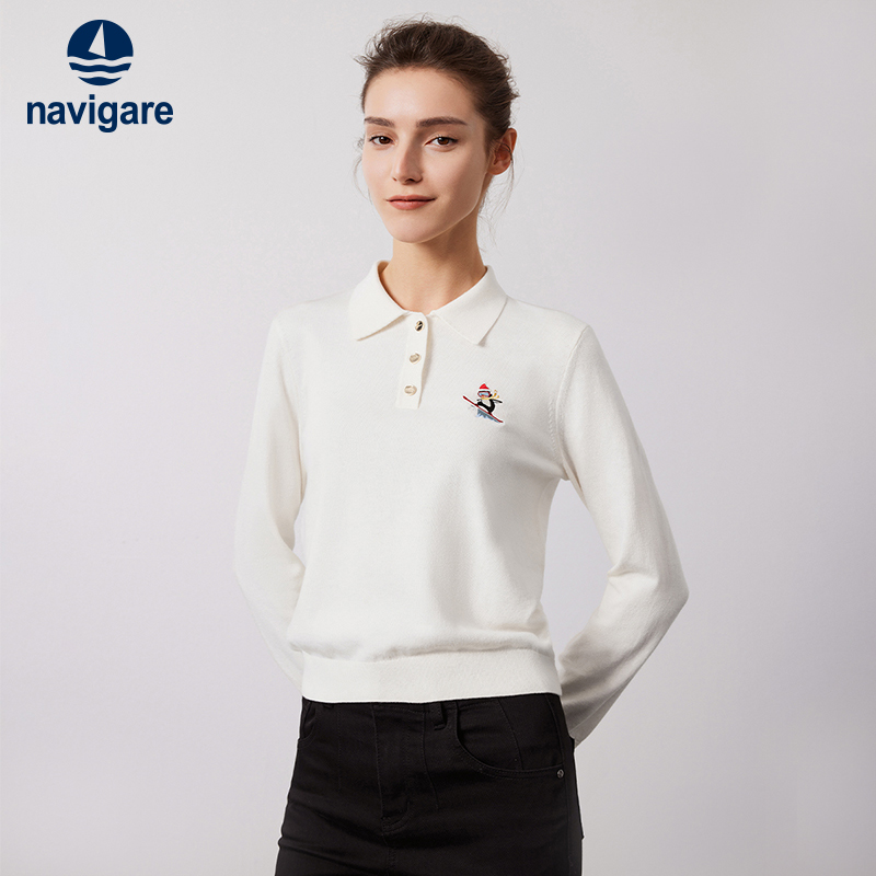 小帆船新款翻领刺绣毛衣