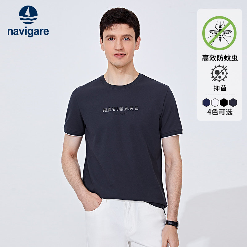 [防蚊t]Navigare意大利小帆船新款短袖T恤男休闲圆领体恤