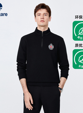 Navigare意大利小帆船春季黑色半开领长袖T恤男高级打底上衣