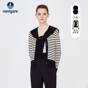 [两件套]Navigare意大利小帆船春季针织开衫女条纹毛衣外套