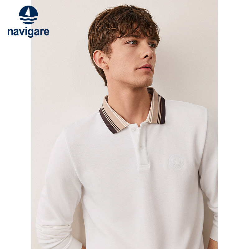 [纯棉]Navigare意大利小帆船白色休闲polo衫男秋季翻领