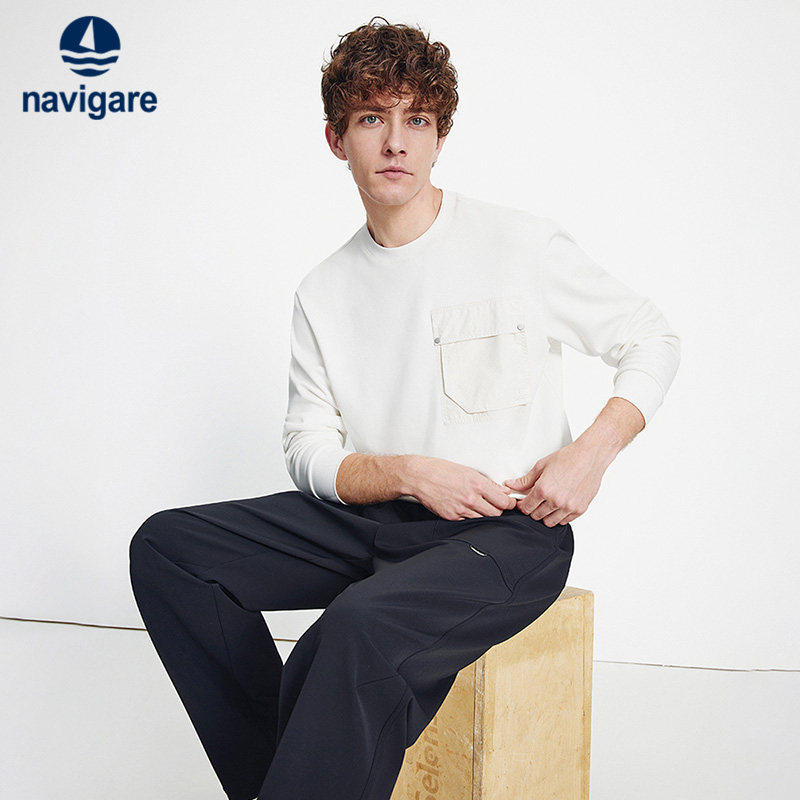 Navigare休闲抓绒圆领卫衣男