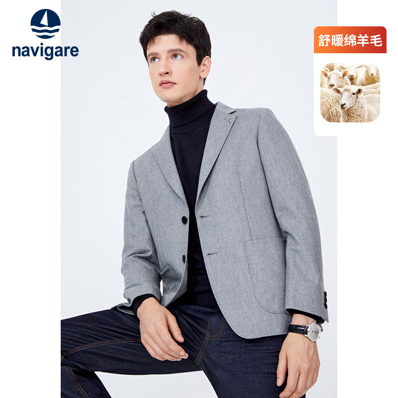 [羊毛]Navigare意大利小帆船灰色休闲西装外套男秋季商务西