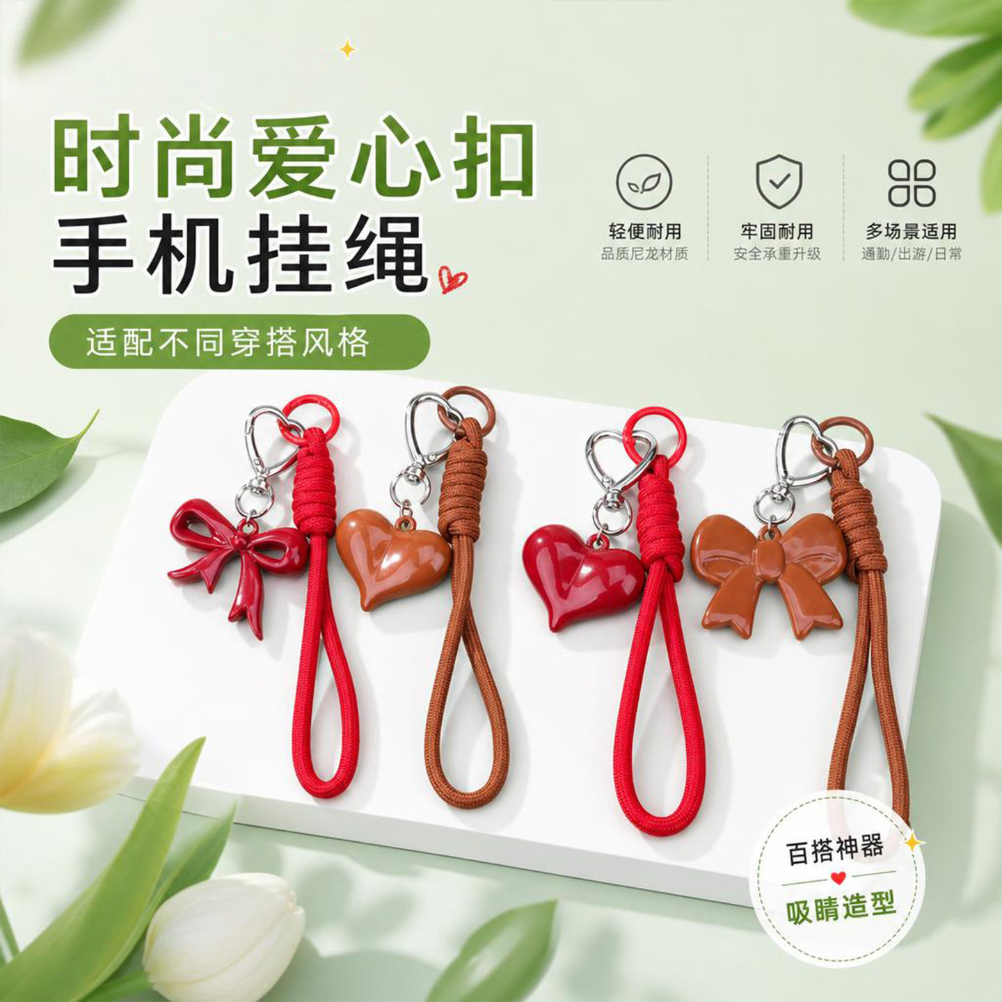 时尚爱心扣手机挂绳小巧精致少女风吊坠挂件随身钥匙扣手工小配饰