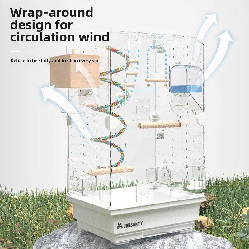 24款宠尚天鹦鹉笼鸟笼亚克力虎皮玄风豪华别墅全透观赏笼家暖拉车