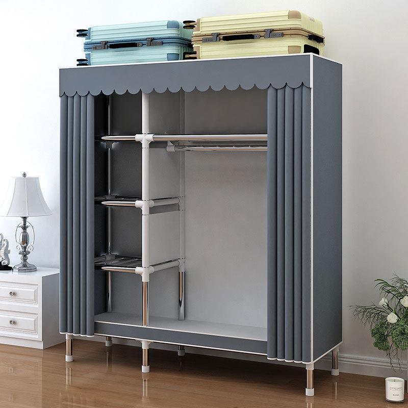 饰品简易衣柜组装家用卧室布衣柜全钢架加厚加固出租房用衣橱收纳