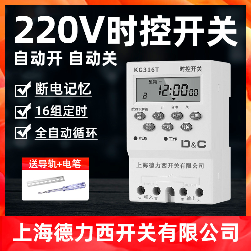 上海德力西开关时控开关定时器220V家用水泵门头灯全自动循环控制 五金/工具 定时器 原图主图