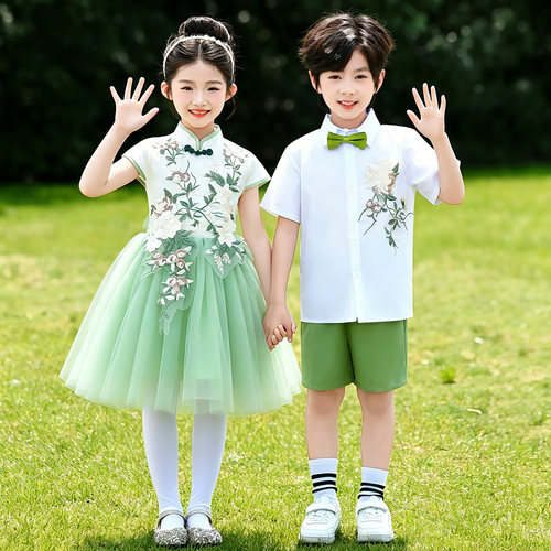 六一儿童合唱演出服幼儿园表演诗歌朗诵服装中国风男女童蓬蓬纱裙