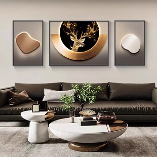 麋鹿轻奢客d厅装饰画黑白灰客厅沙发背景墙上挂画简约现代三联壁
