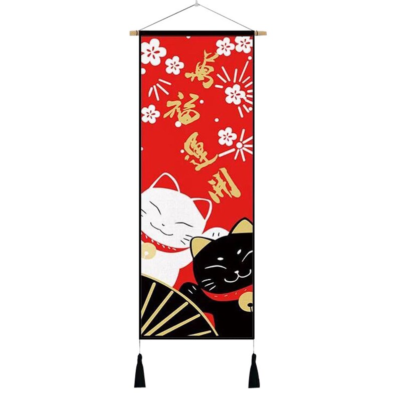 日式和风布艺挂画招财猫挂旗居酒屋酒店装O饰壁画家居装饰画挂旗图片