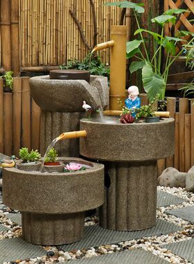 日式流水b摆件阳台庭院花园庭院景观装饰室内循环水景养鱼鱼池造