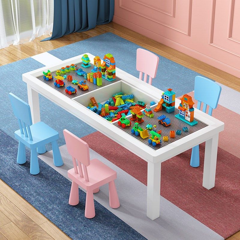 多功能儿童玩具桌子积木桌男孩女孩拼装玩具益智实木Y积木玩具台