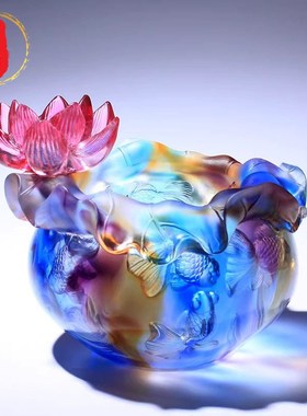 威弗列德古法琉璃工艺品鱼缸聚宝盆摆件水晶乔迁礼品轻奢高档玻璃
