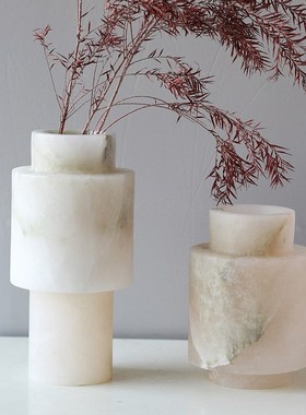 售楼处别墅样板间高端大理石花器高级云石摆件客厅果盘酒店装饰盘