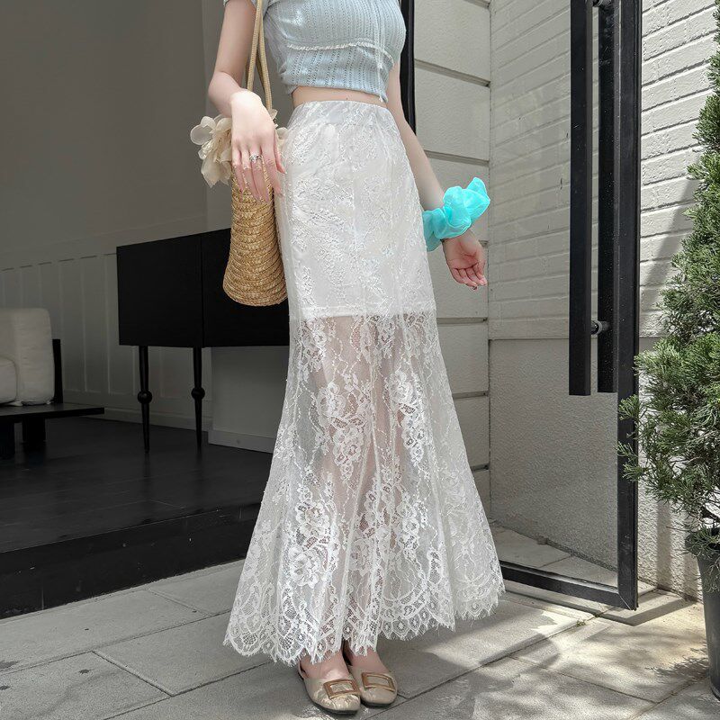 白色半裙夏装蕾丝包臀裙女2025新款不规则超火鱼尾长裙a字半身裙