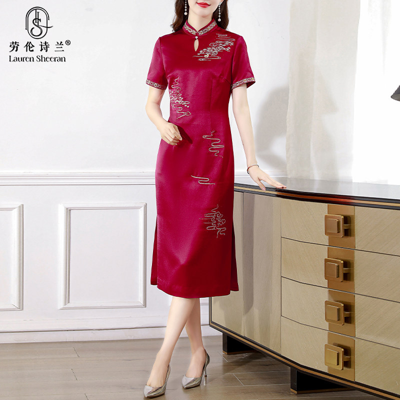 妈妈装婚宴旗袍礼服女2025新款平时可穿喜婆婆敬酒服复古高档修身
