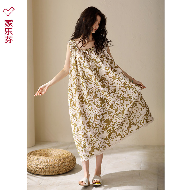 睡裙女睡衣梭织棉纱布纯棉全棉夏季夏天夏款背心无袖大码连衣裙