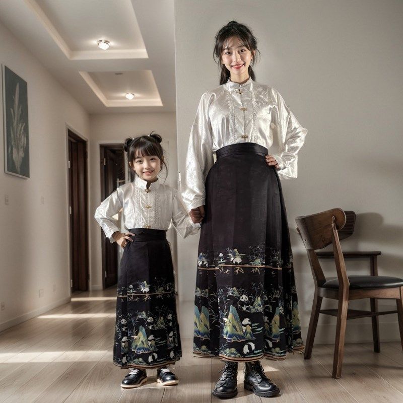 民族小女孩汉服女童新中式国风马面裙母女亲子装儿童套装唐装