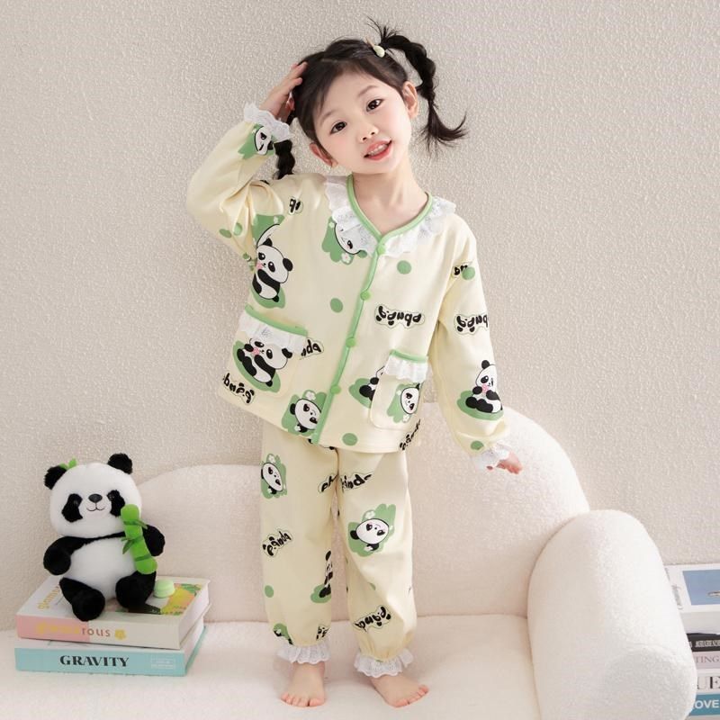 女童春秋季儿童2025新款睡衣女孩纯棉长袖中小童空调服开衫家居服