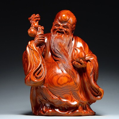 花梨木雕刻老寿星公n摆件家居客厅装饰红木工艺品生日祝寿贺寿送