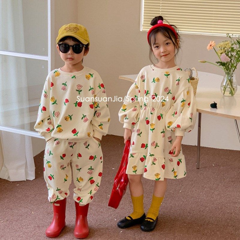 韩系儿童花朵鱼尾裙连衣裙春季新品男女童长袖长裤套装兄妹装洋气,童装/婴儿装/亲子装,套装,淘宝优惠券,粉丝福利购,淘宝优惠卷