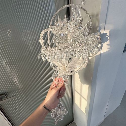 婚礼权杖手捧花白色新娘结婚手捧花定制高级感diy材料包西式婚礼