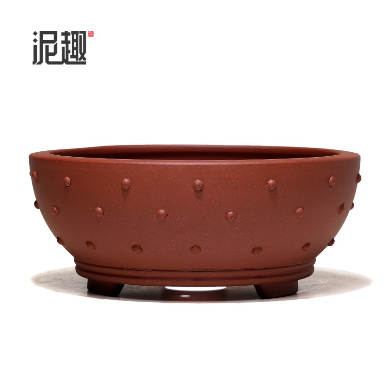 长青宜兴紫砂古典小号花盆菖蒲多肉盆景复古陶瓷清水泥鼓丁盆