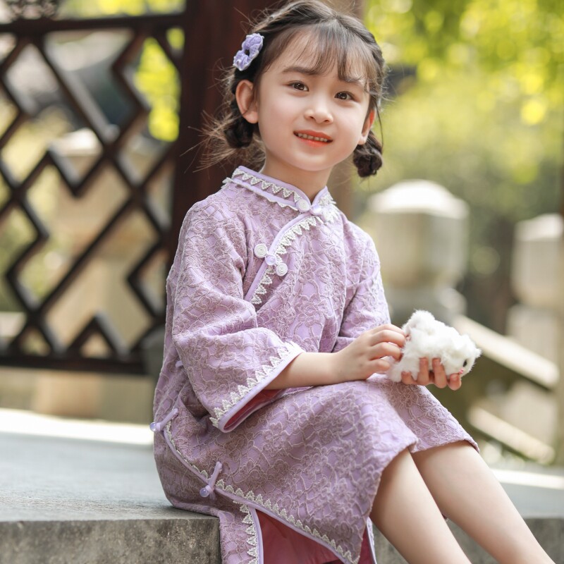 女童中国风秋装洋派儿童汉服公主裙女孩旗袍裙2023新款改洋装