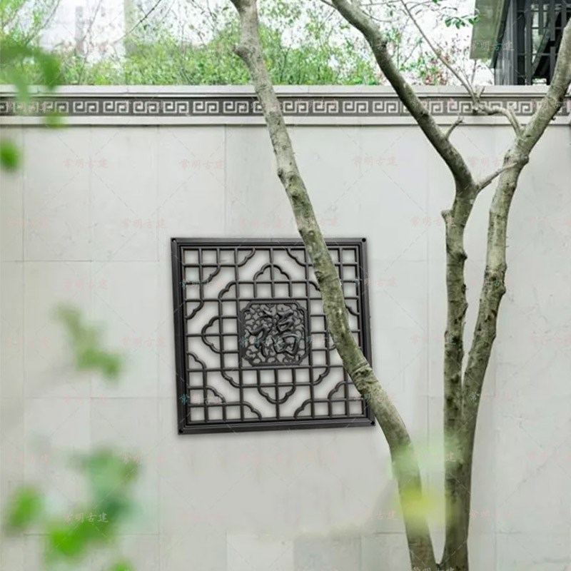 80方形透窗福字新中式树脂一体仿古浮H雕墙面装饰塑料窗花围墙挂