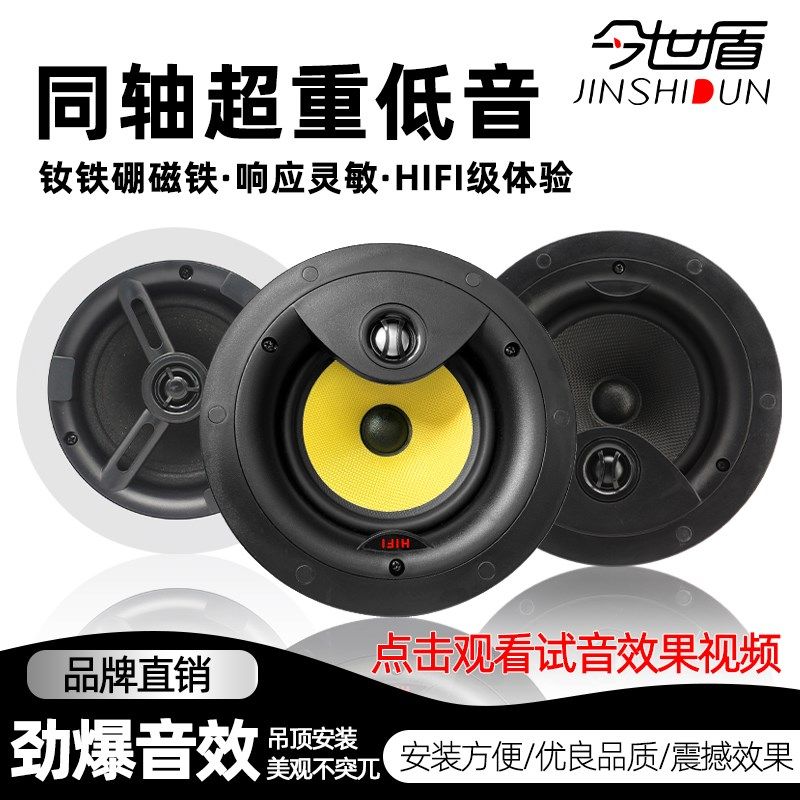 同轴定阻吸顶音响背景音乐嵌入式家用重低音天花喇叭店铺吊顶音箱
