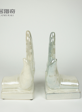 中式陶瓷手掌书靠摆件 样板间创意夹书器书立架书房书桌家居装饰