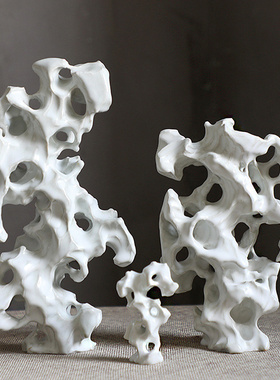 新中式禅意境装饰品样板间售楼处茶室书柜摆件太湖石造型陶瓷假山