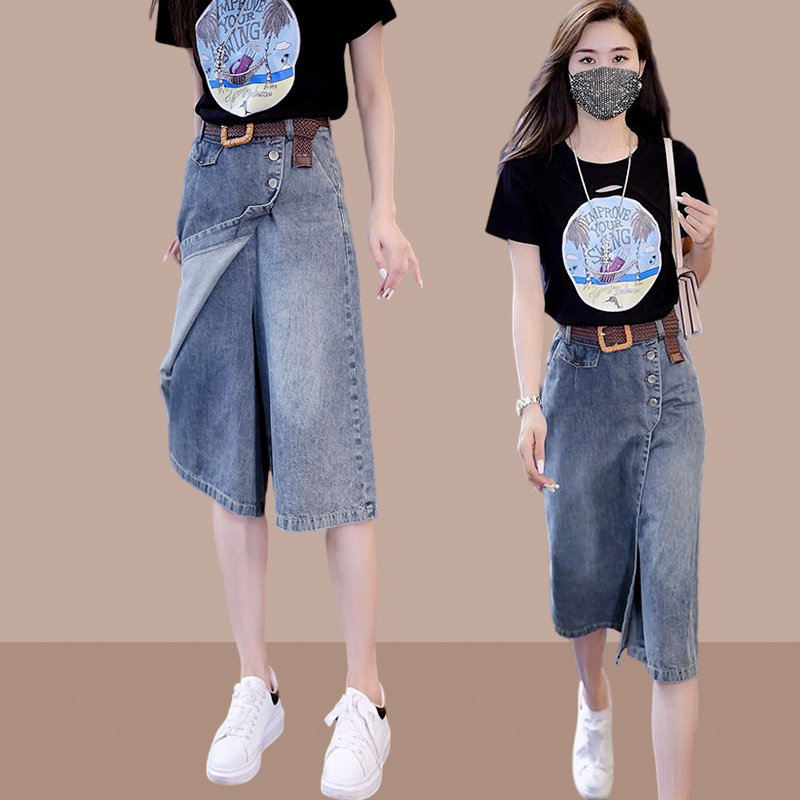 2025夏季新款女士牛仔裤五分裤短裤休闲裤薄款直筒裤子阔腿宽松