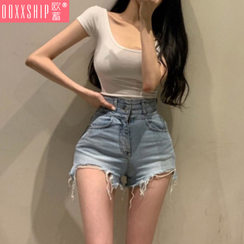 夏装韩版高腰磨破毛边牛仔短裤女新款薄款百搭显瘦阔腿a字热裤潮
