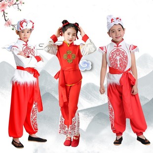 儿童安塞腰鼓服装陕北风陕西民歌演出服中小学秧歌舞龙打鼓表演服