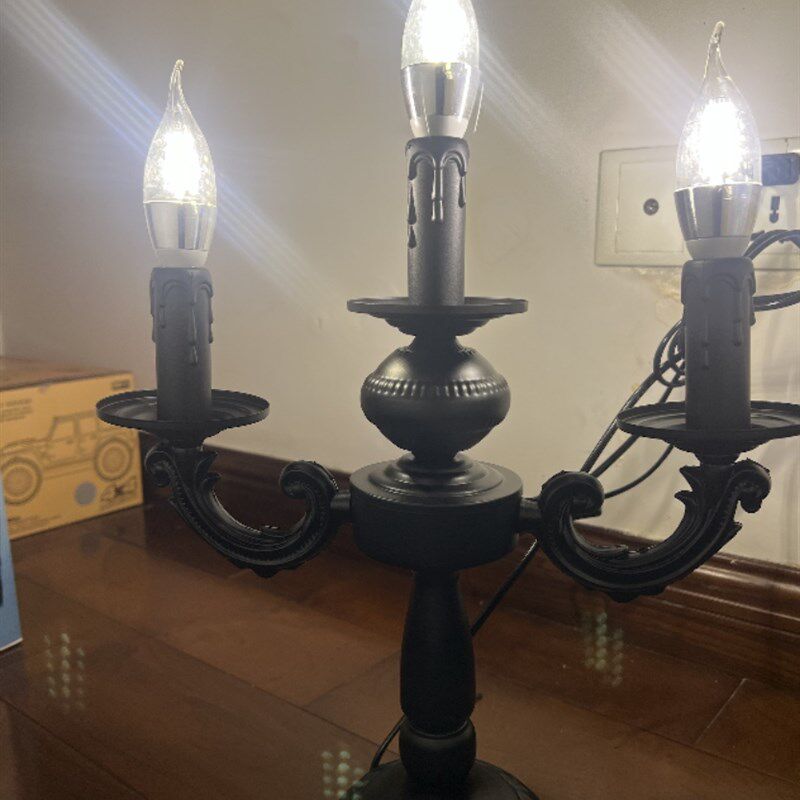 客厅美式台灯复古怀旧led卧室床头欧式蜡烛奢华教堂台灯铁艺插电