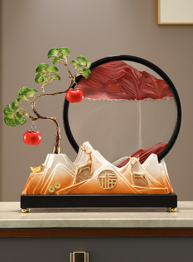 现货流沙画摆件迎客松轻奢高档中式客厅玄关办公室茶台装饰品乔迁