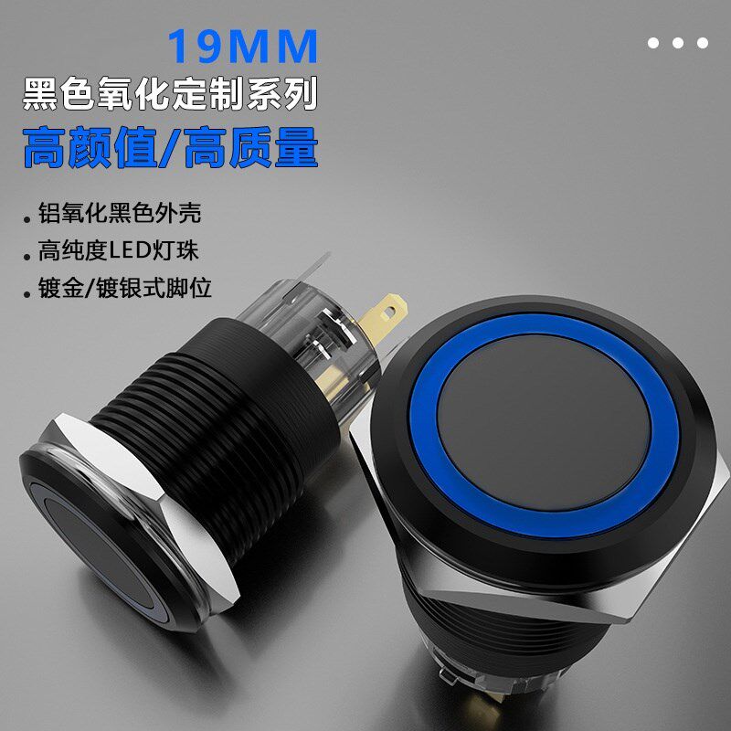 19mm金属按钮开关/台湾品质/大电流开关/自锁复位黑壳/汽车改装