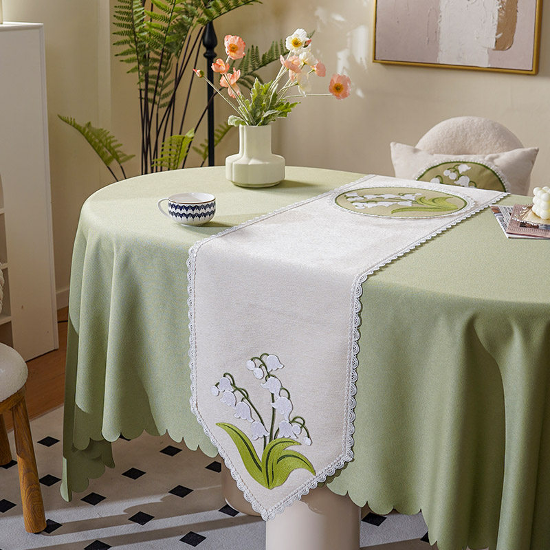 桌旗法式桌布奶油风茶几台布铃兰刺绣五斗柜电视柜盖布餐桌装饰布