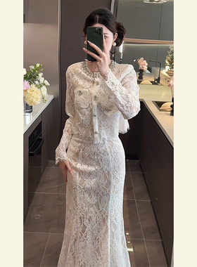 开春气质穿搭高端精致轻奢高级感上流社会小香风蕾丝连衣裙套装女