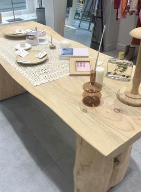 北欧原木桌子服装店饰品鞋包摆放中岛流水台展示长桌实木办公大板