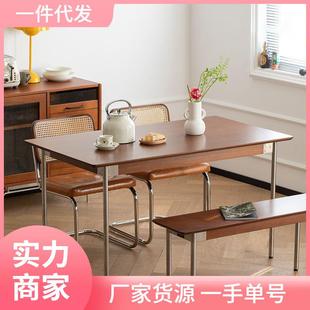 中古风简易餐桌椅组合实木餐桌复古小户型家用长方形桌子原木家具