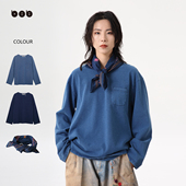 商场同款 白目自蓝色长袖 T恤女2025冬季 新品 街头潮牌bf风上衣