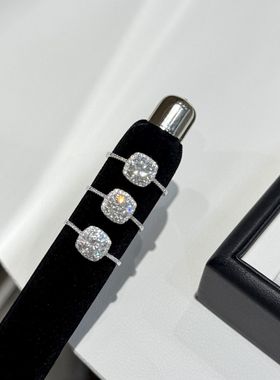 胖家同款方糖戒指爆闪s925纯银莫桑钻指环设计感开口可调节食指戒