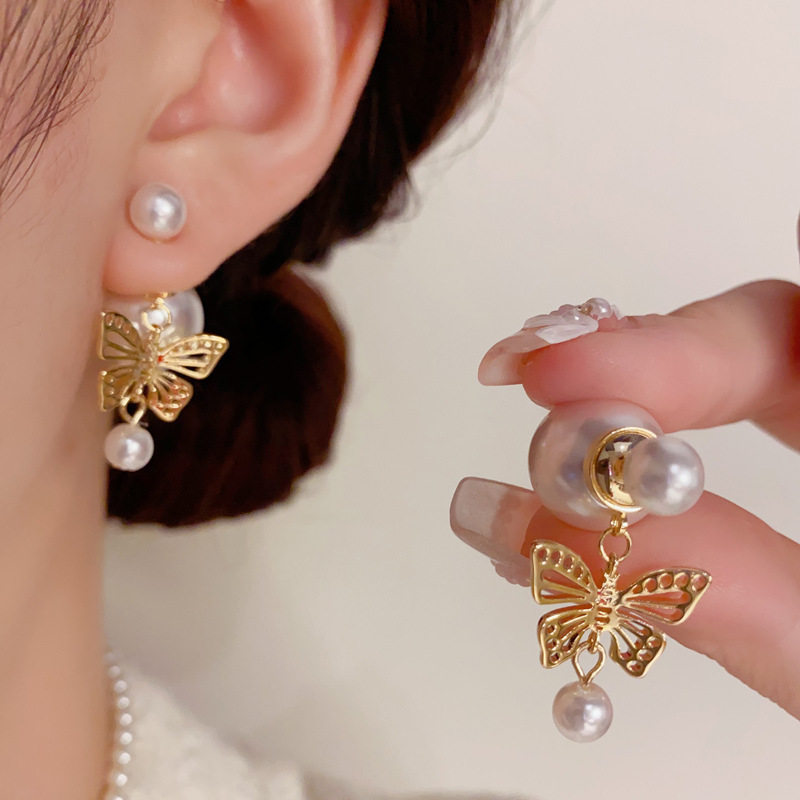 前后两戴珍珠镂空蝴蝶耳坠网红个性时尚轻奢高级感百搭耳环批发,饰品/流行首饰/时尚饰品新,耳环,淘宝优惠券,粉丝福利购,淘宝优惠卷