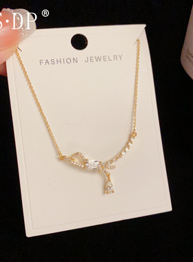 小众时尚设计感微镶锆石蝴蝶结水滴项链网红个性轻奢甜美颈链批发